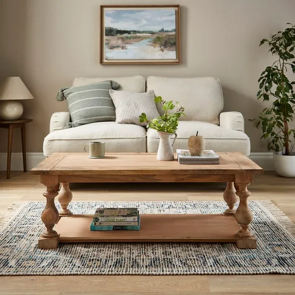 Coffee Table with Turned Legs - Light Wood, Mango image