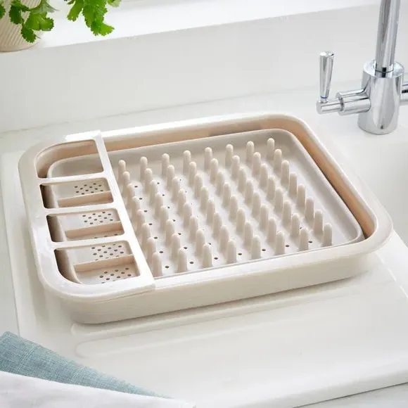 Collapsible Dish Drainer with Cutlery Holder - Grey