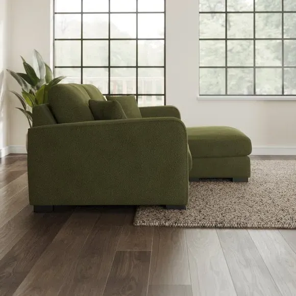 Compact Corner Chaise Sofa - Forest Green, Boucle