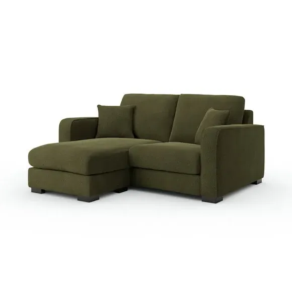 Compact Corner Chaise Sofa - Forest Green, Boucle