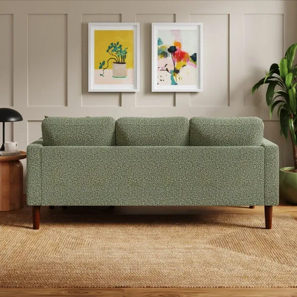Compact Corner Chaise Sofa - Green, Boucle