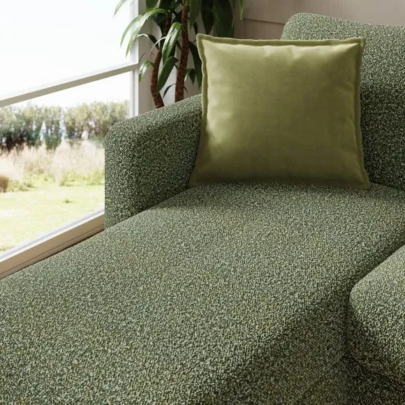 Compact Corner Chaise Sofa - Green, Boucle