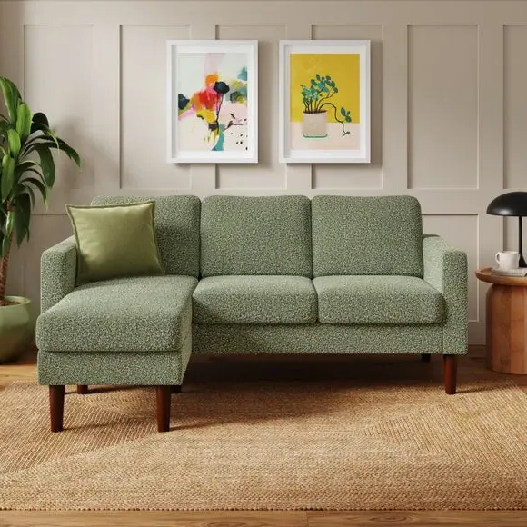 Compact Corner Chaise Sofa - Green, Boucle image