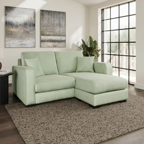 Compact Corner Chaise Sofa - Green, Velvet