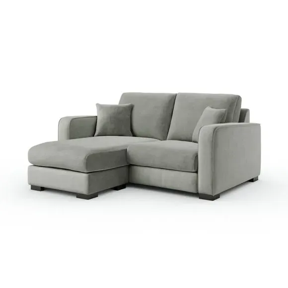 Compact Corner Chaise Sofa - Grey, Velvet
