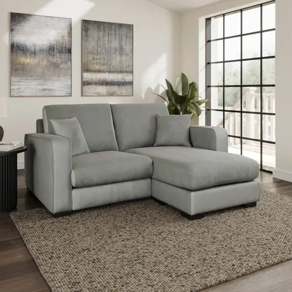 Compact Corner Chaise Sofa - Grey, Velvet