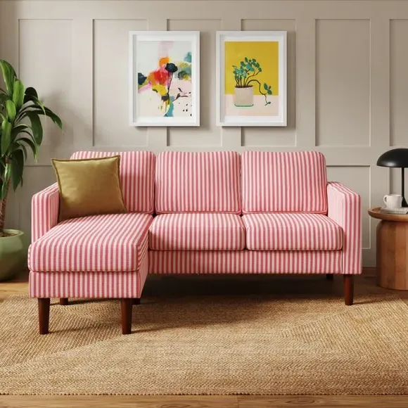 Compact Corner Chaise Sofa - Pink, Fabric image