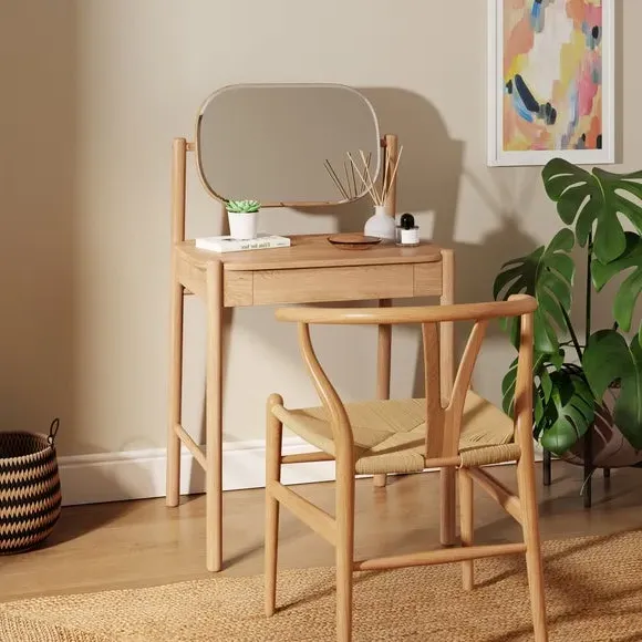 Compact Dressing Table with Mirror - Oak
