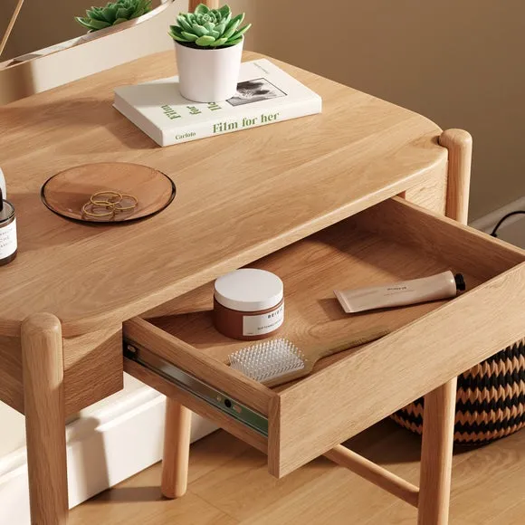 Compact Dressing Table with Mirror - Oak