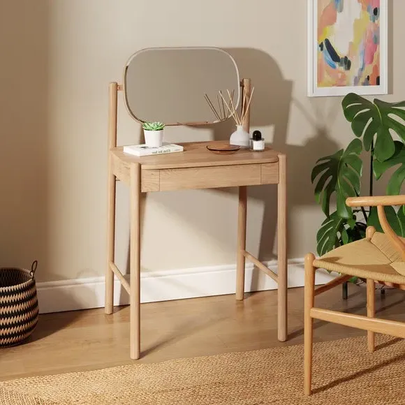 Compact Dressing Table with Mirror - Oak