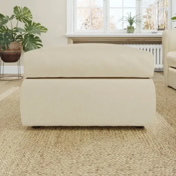 Compact Footstool with Cushion - Champagne, Velvet