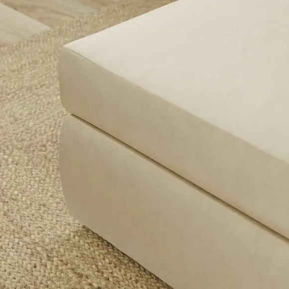 Compact Footstool with Cushion - Champagne, Velvet
