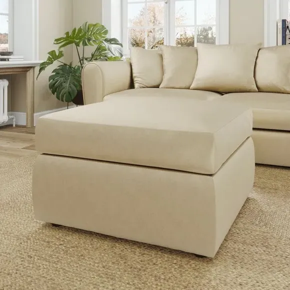 Compact Footstool with Cushion - Champagne, Velvet image