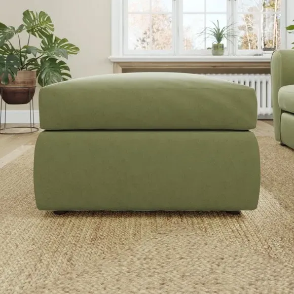 Compact Footstool with Cushion - Dark Olive, Velvet