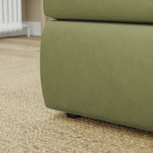 Compact Footstool with Cushion - Dark Olive, Velvet