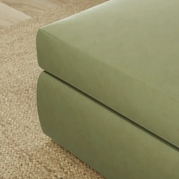 Compact Footstool with Cushion - Dark Olive, Velvet