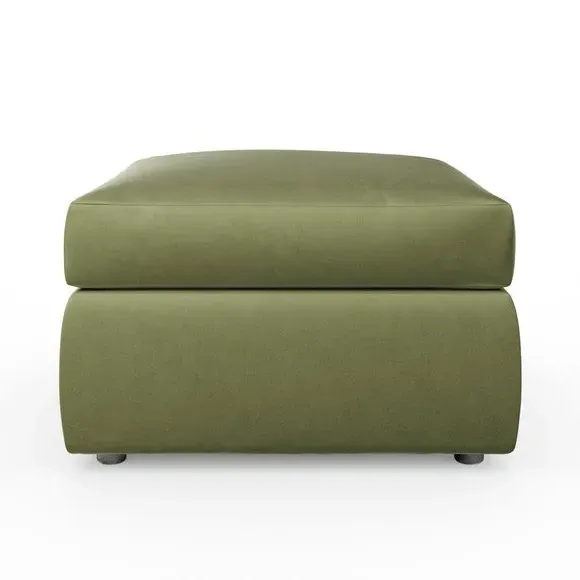 Compact Footstool with Cushion - Dark Olive, Velvet