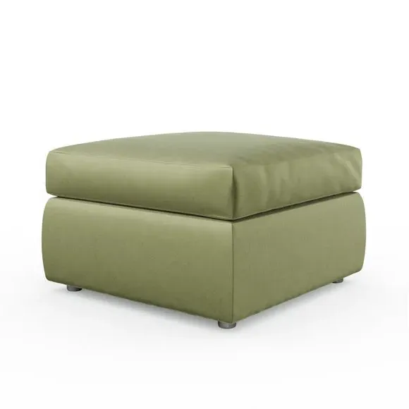 Compact Footstool with Cushion - Dark Olive, Velvet