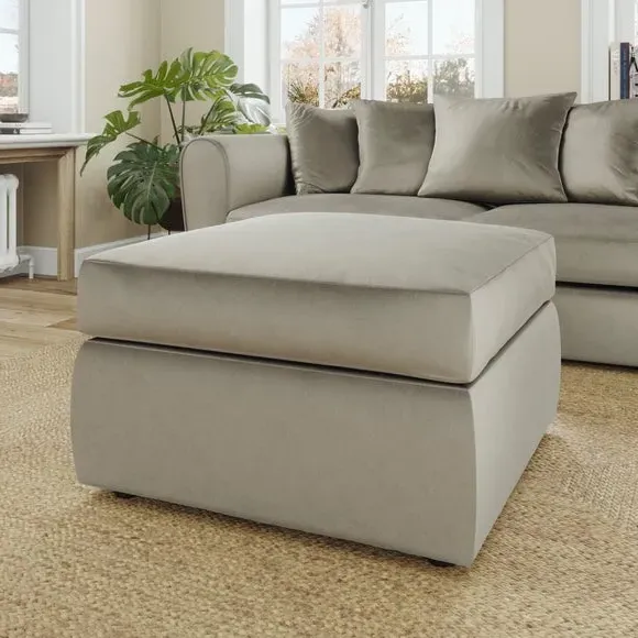 Compact Footstool with Cushion - Grey, Velvet