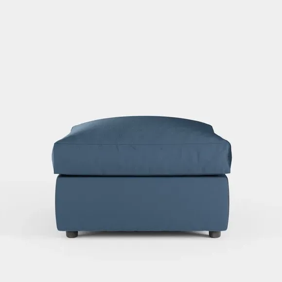 Compact Footstool with Cushion - Navy, Velvet