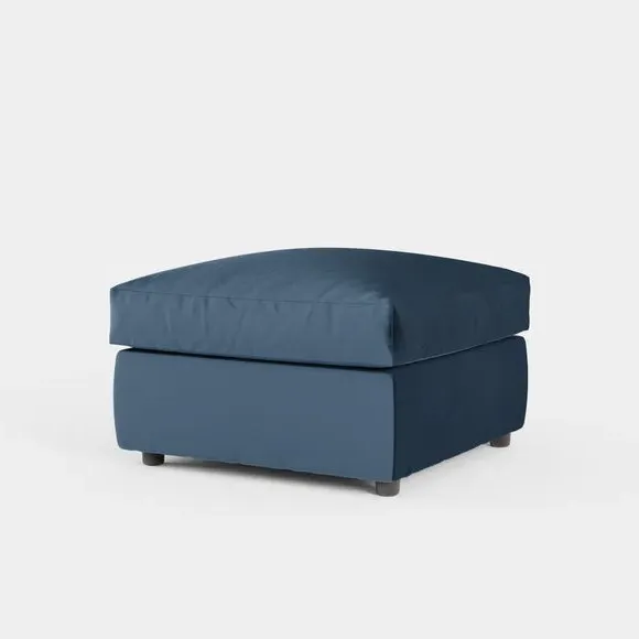 Compact Footstool with Cushion - Navy, Velvet