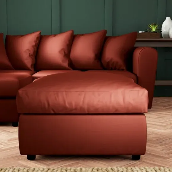 Compact Footstool with Cushion - Orange, Velvet