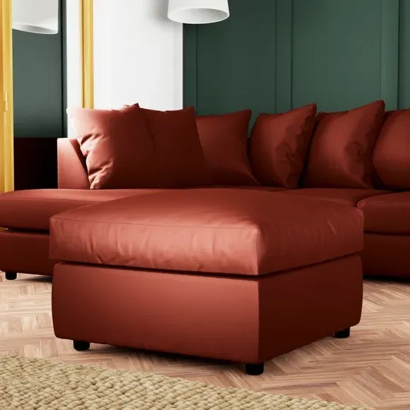 Compact Footstool with Cushion - Orange, Velvet