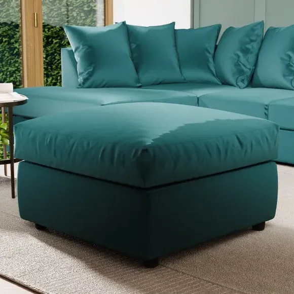 Compact Footstool with Cushion - Teal, Velvet