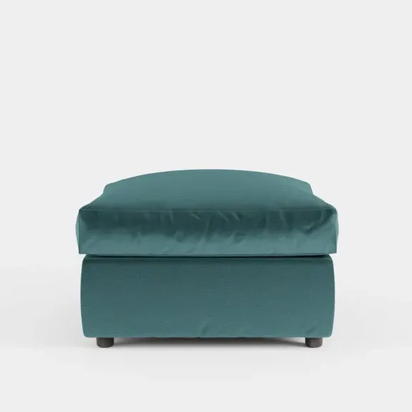 Compact Footstool with Cushion - Teal, Velvet