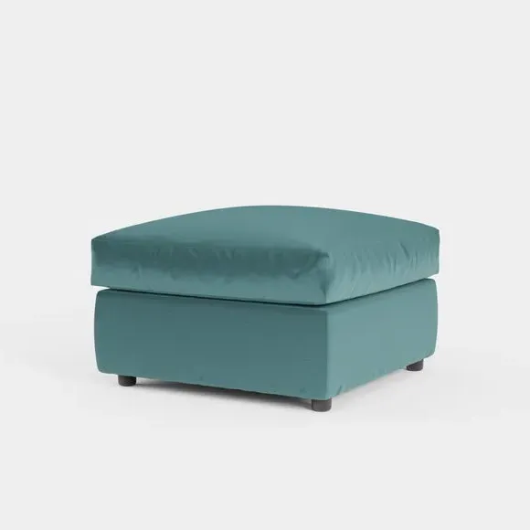 Compact Footstool with Cushion - Teal, Velvet