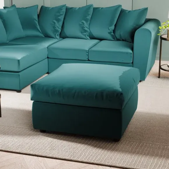 Compact Footstool with Cushion - Teal, Velvet