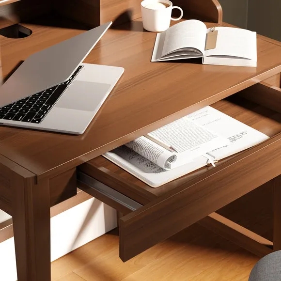 Compact Pull Out Desk - Dark Oak, Solid Wood