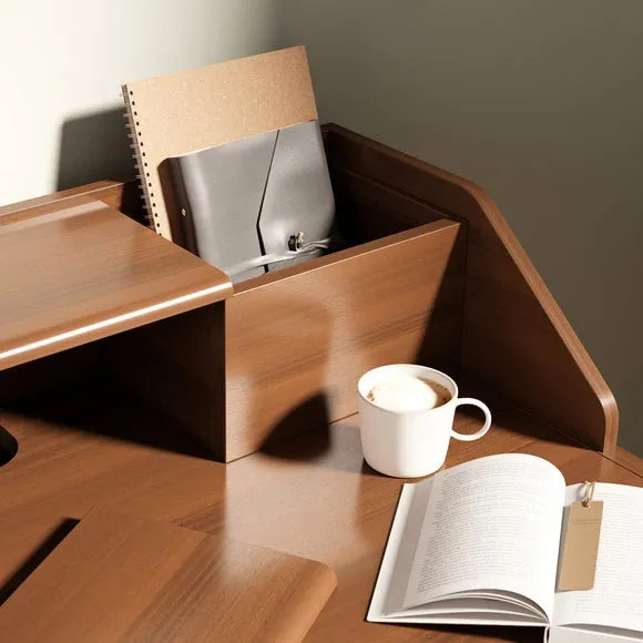 Compact Pull Out Desk - Dark Oak, Solid Wood