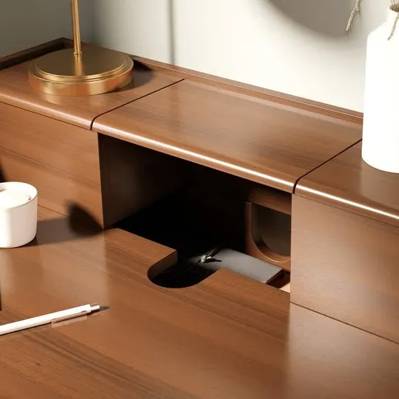 Compact Pull Out Desk - Dark Oak, Solid Wood