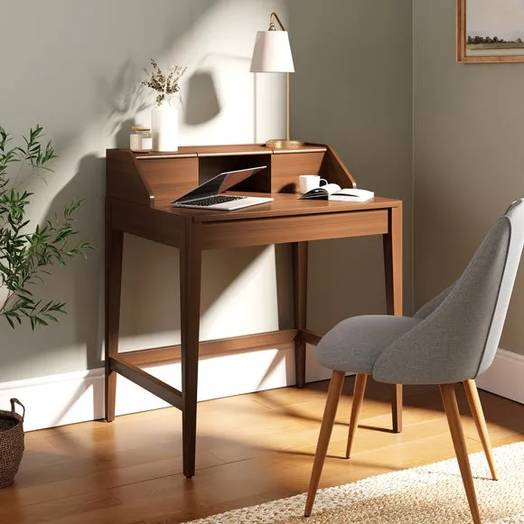 Compact Pull Out Desk - Dark Oak, Solid Wood image