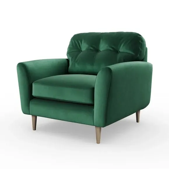 Compact Snuggle Chair with Buttons - Bottle Green, Velvet