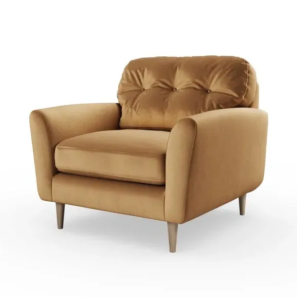 Compact Snuggle Chair with Buttons - Caramel, Velvet