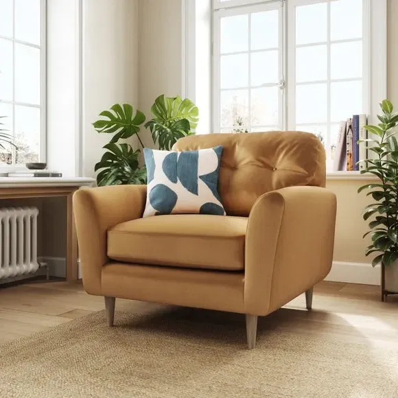 Compact Snuggle Chair with Buttons - Caramel, Velvet
