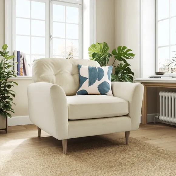 Compact Snuggle Chair with Buttons - Champagne, Velvet