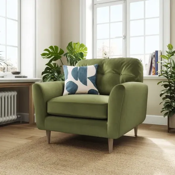 Compact Snuggle Chair with Buttons - Dark Olive, Velvet