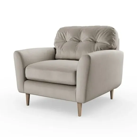 Compact Snuggle Chair with Buttons - Grey, Velvet
