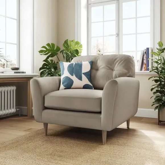 Compact Snuggle Chair with Buttons - Grey, Velvet
