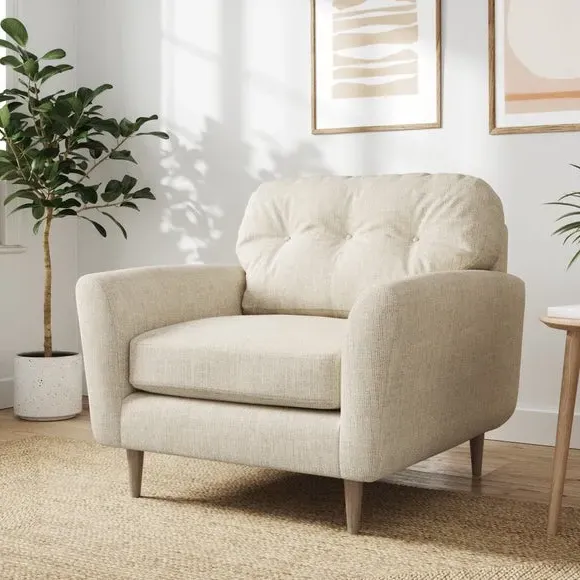 Compact Snuggle Chair with Buttons - Ivory