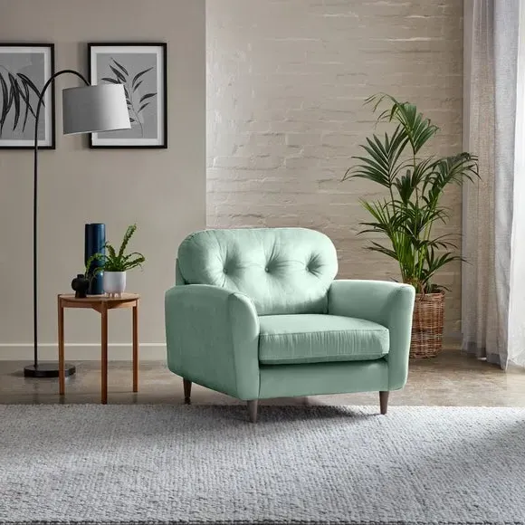 Compact Snuggle Chair with Buttons - Mineral, Velvet