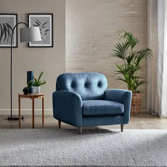 Compact Snuggle Chair with Buttons - Navy, Velvet