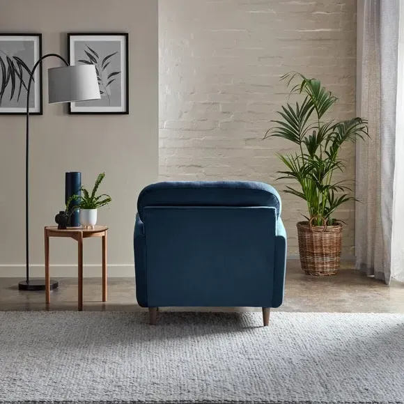 Compact Snuggle Chair with Buttons - Navy, Velvet