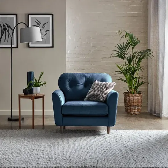 Compact Snuggle Chair with Buttons - Navy, Velvet