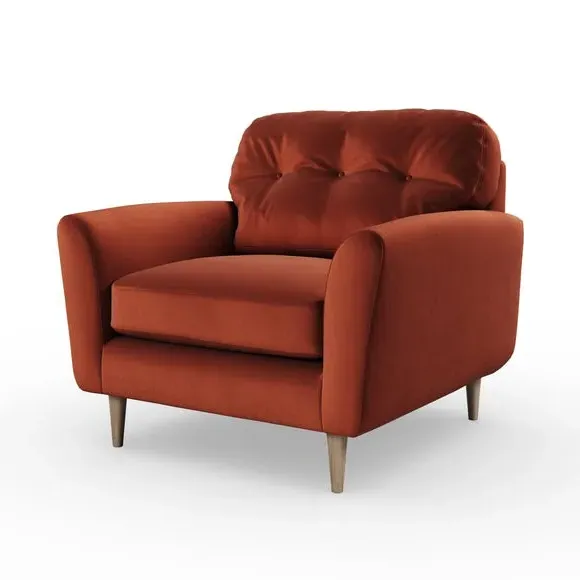 Compact Snuggle Chair with Buttons - Orange Umber, Velvet