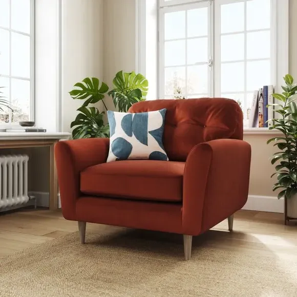 Compact Snuggle Chair with Buttons - Orange Umber, Velvet