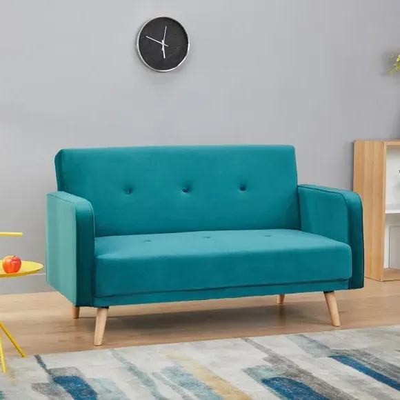 Compact Sofa with Button Detail - Teal, Fabric